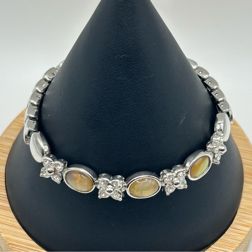 Iridescent Cabochon & Silver Bracelet